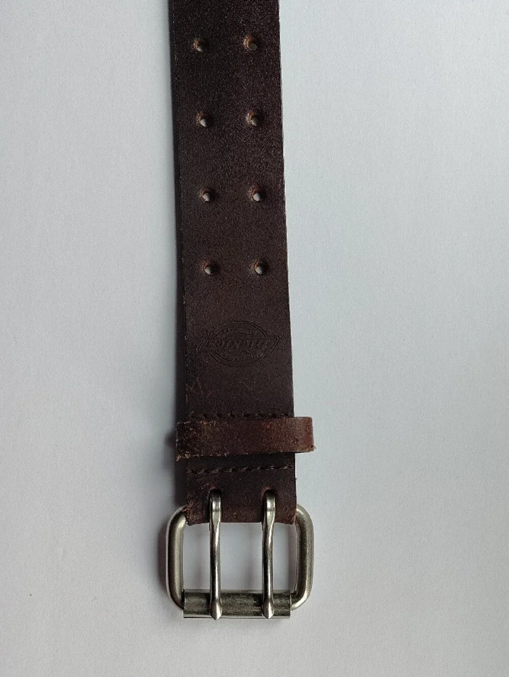 Dickies Men's Size 36 Dark Brown Double-Prong Leather Belt with Silver Buckle WM